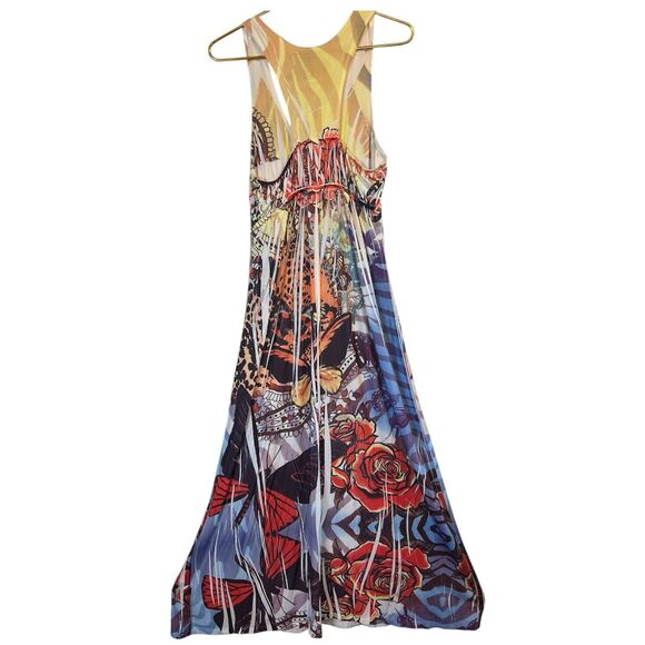 Sam & Max Jungle Print Maxi Dress L Leopard Rose Butterfly Boho Colorful - Picture 2 of 12